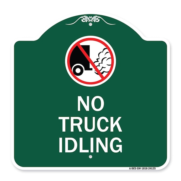 Driveway Sign No Truck Idling W/ Graphic, Green & White Aluminum Sign, 18" x 18", GW-1818-24125